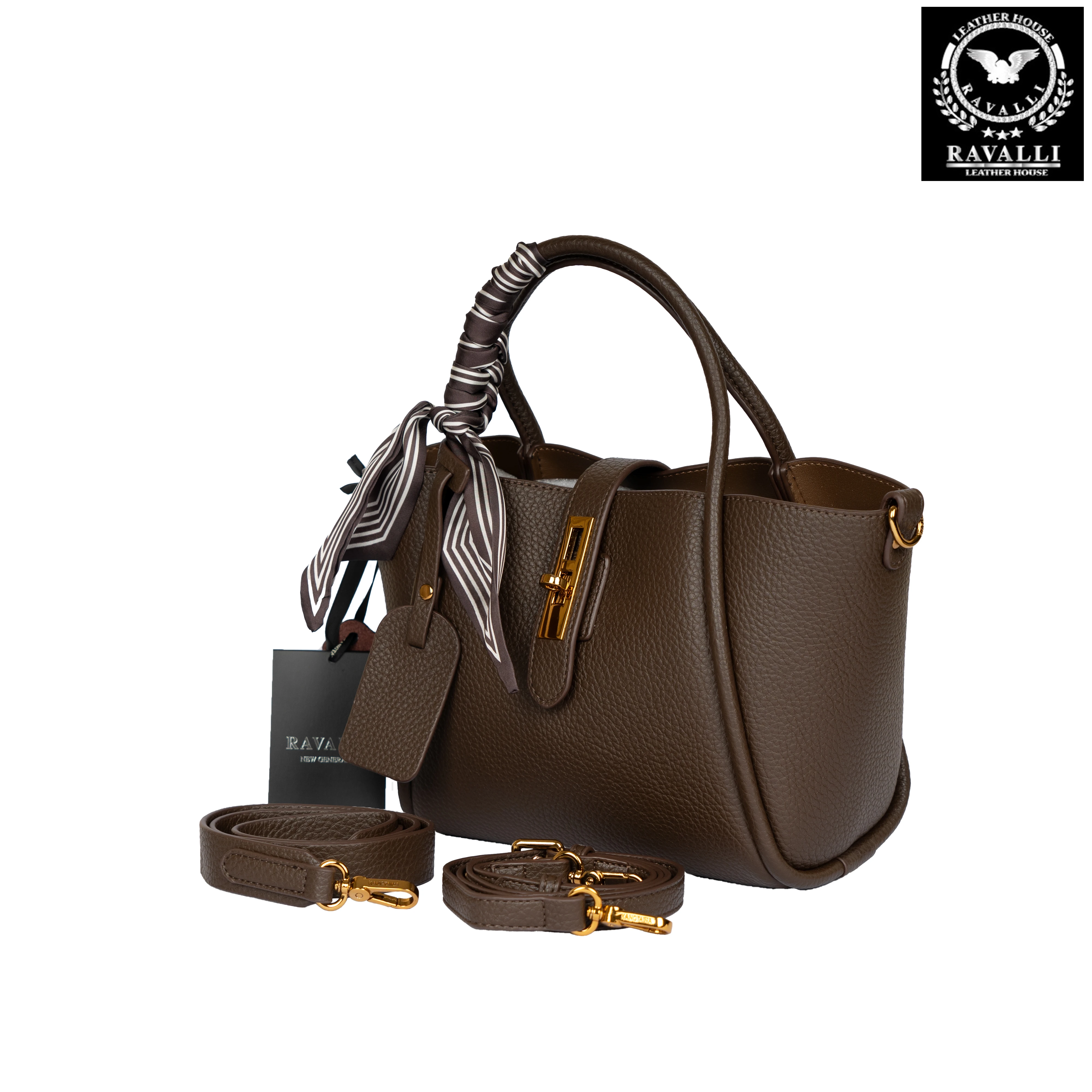 Soft Leather Shoulder Bag with Decorative Scarf – by RAVALLI