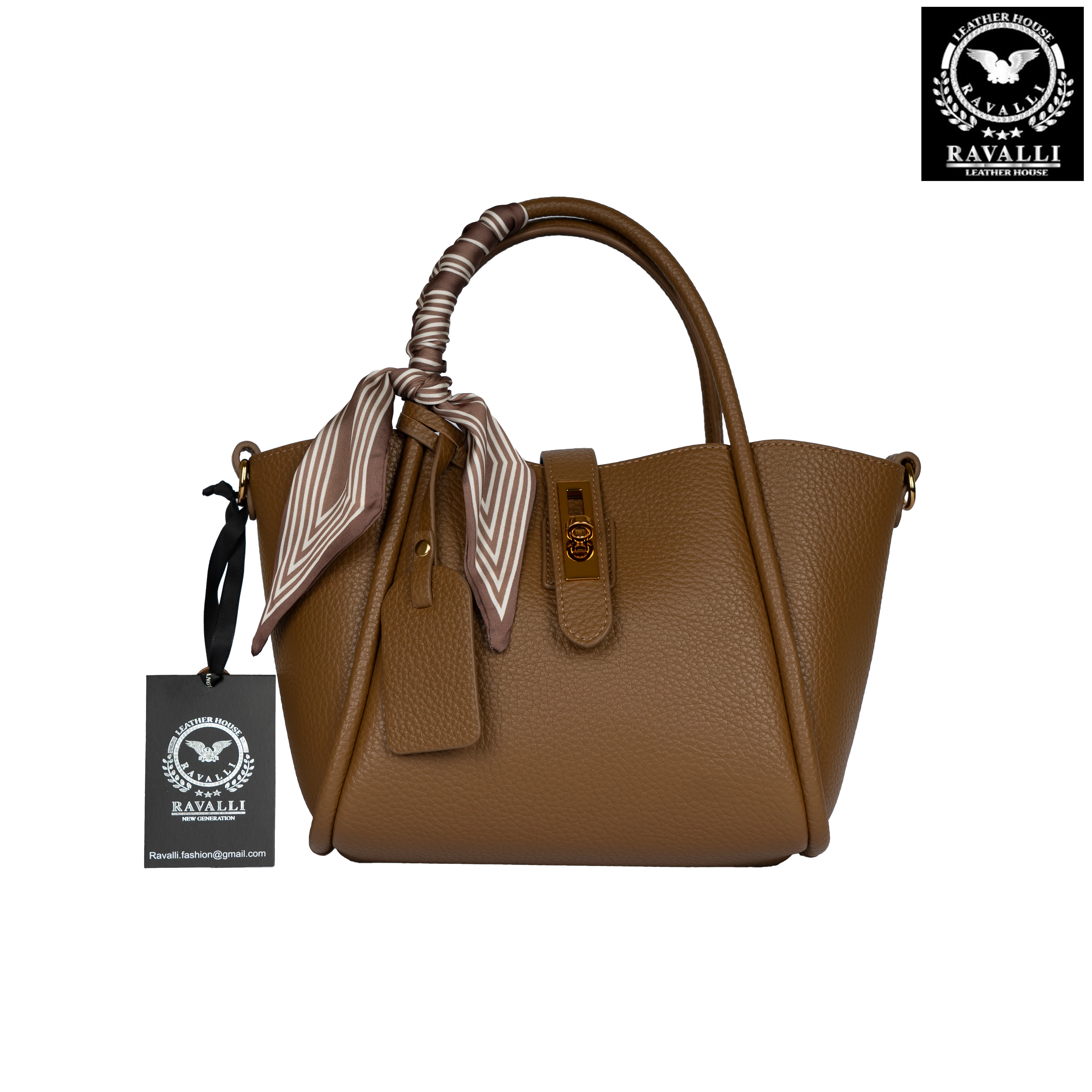 Soft Leather Shoulder Bag with Decorative Scarf – by RAVALLI