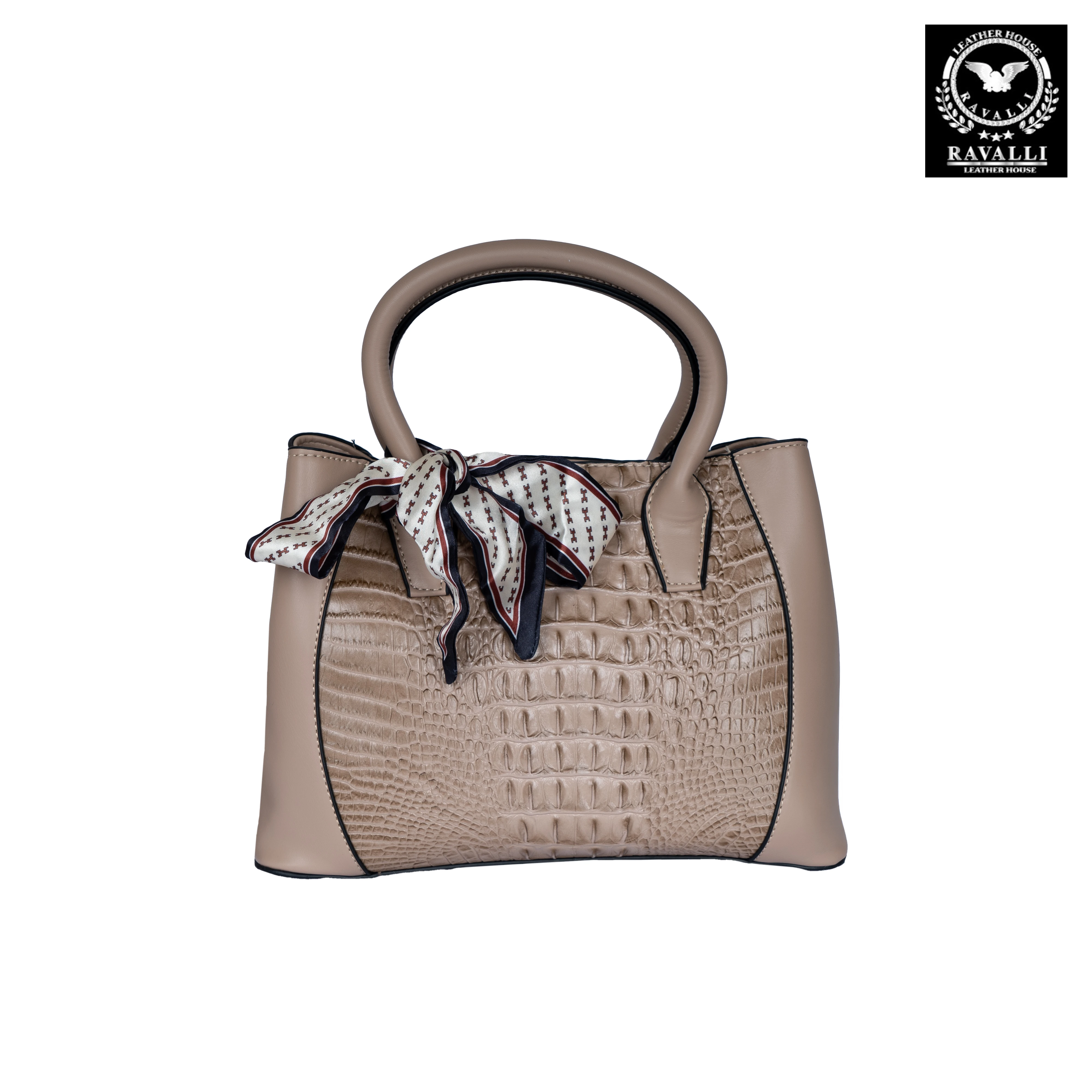 Luxury Croc-Embossed Handbag with Silk Scarf Accent