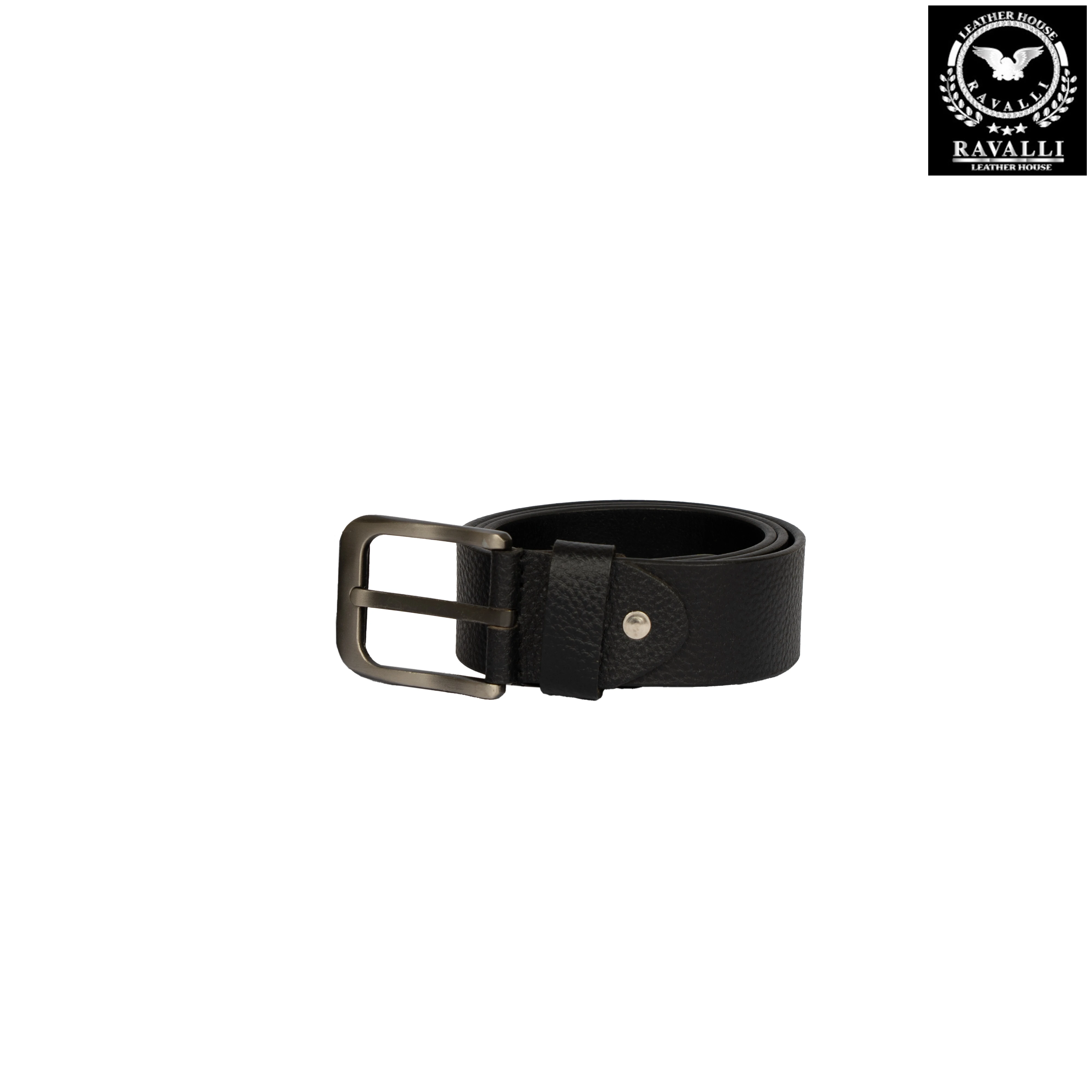 Men’s Black Leather Belt – Grainy Texture – 100% Genuine Leather