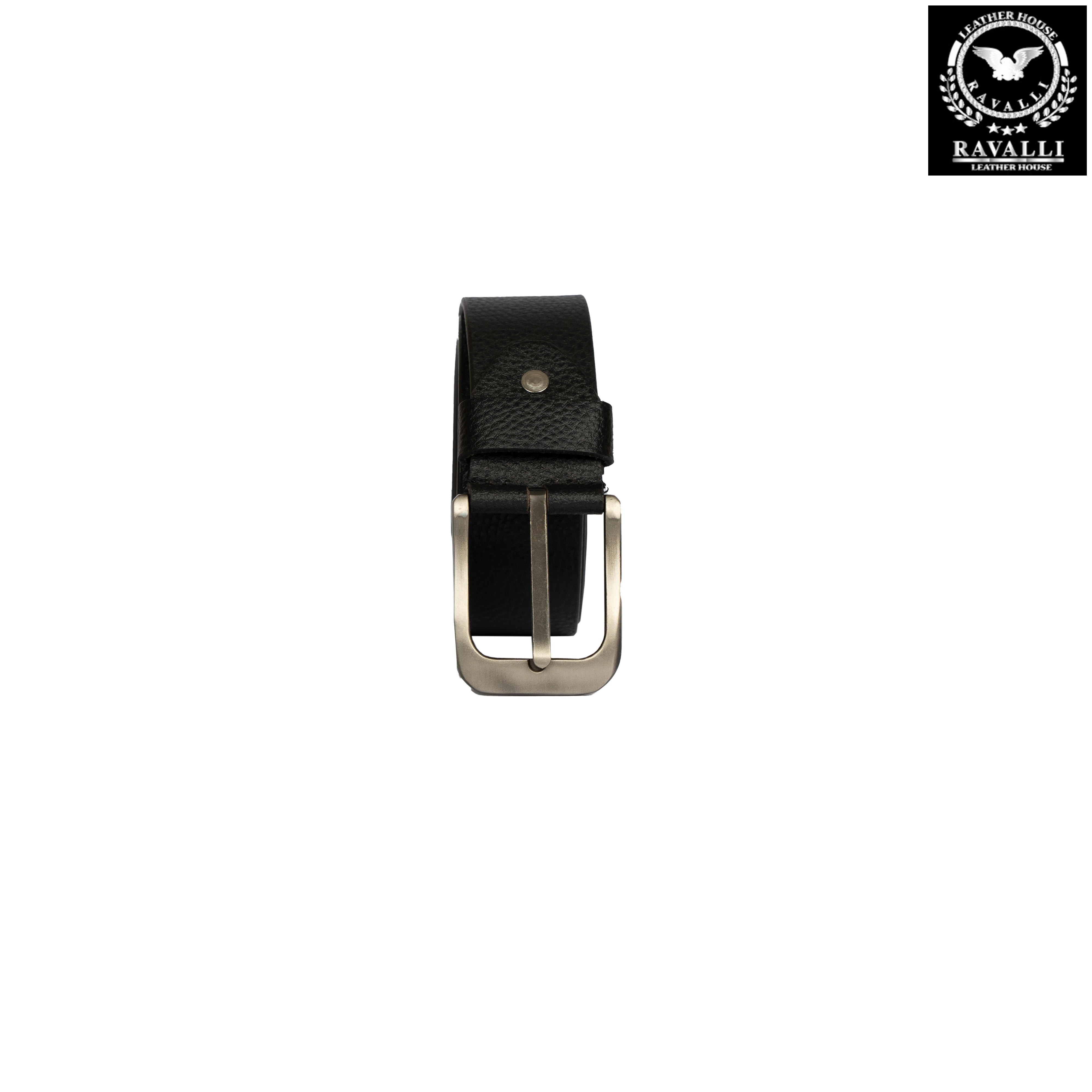 Men’s Black Leather Belt – Grainy Texture – 100% Genuine Leather