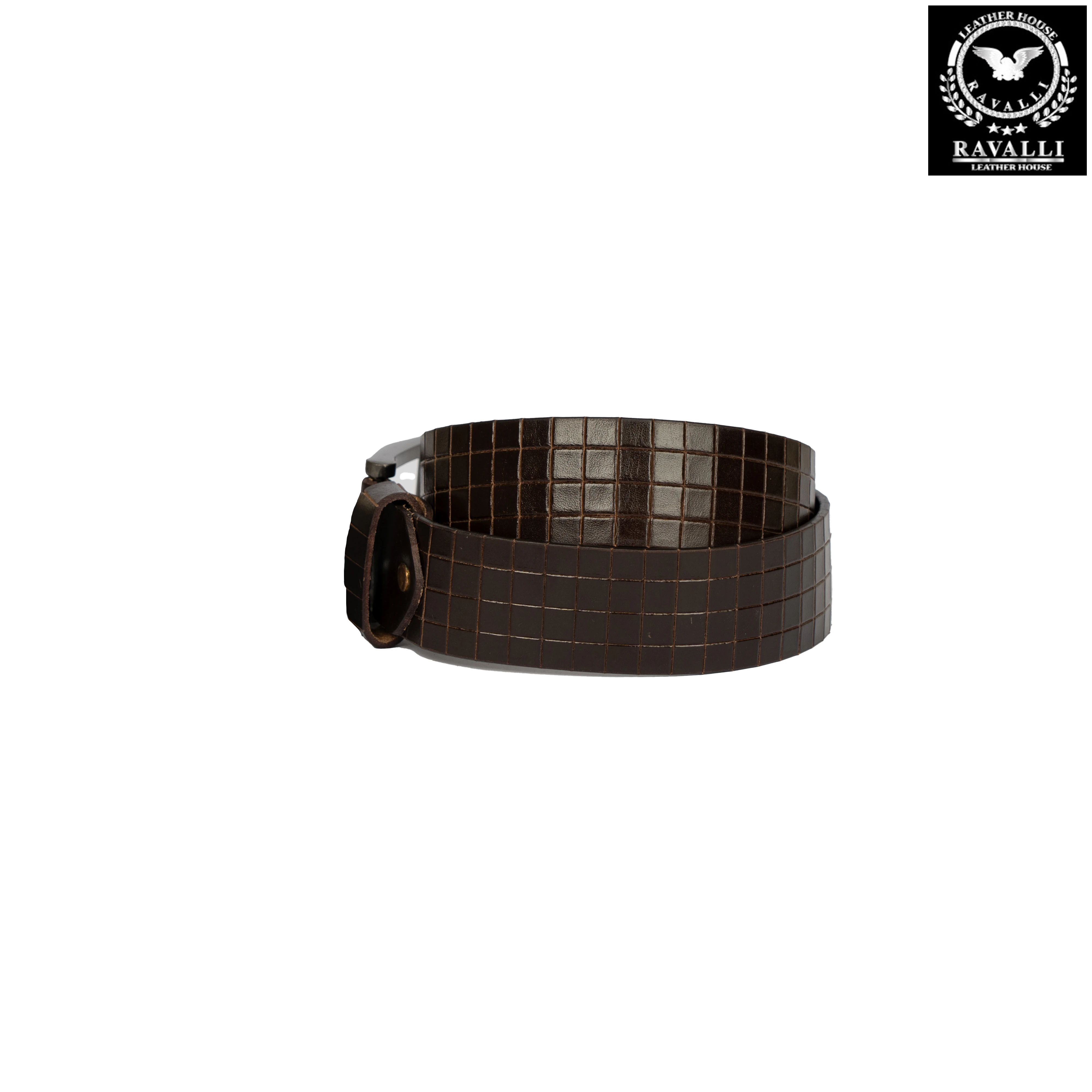 Men’s Leather Belt – Classic Checkered Pattern – 100% Genuine