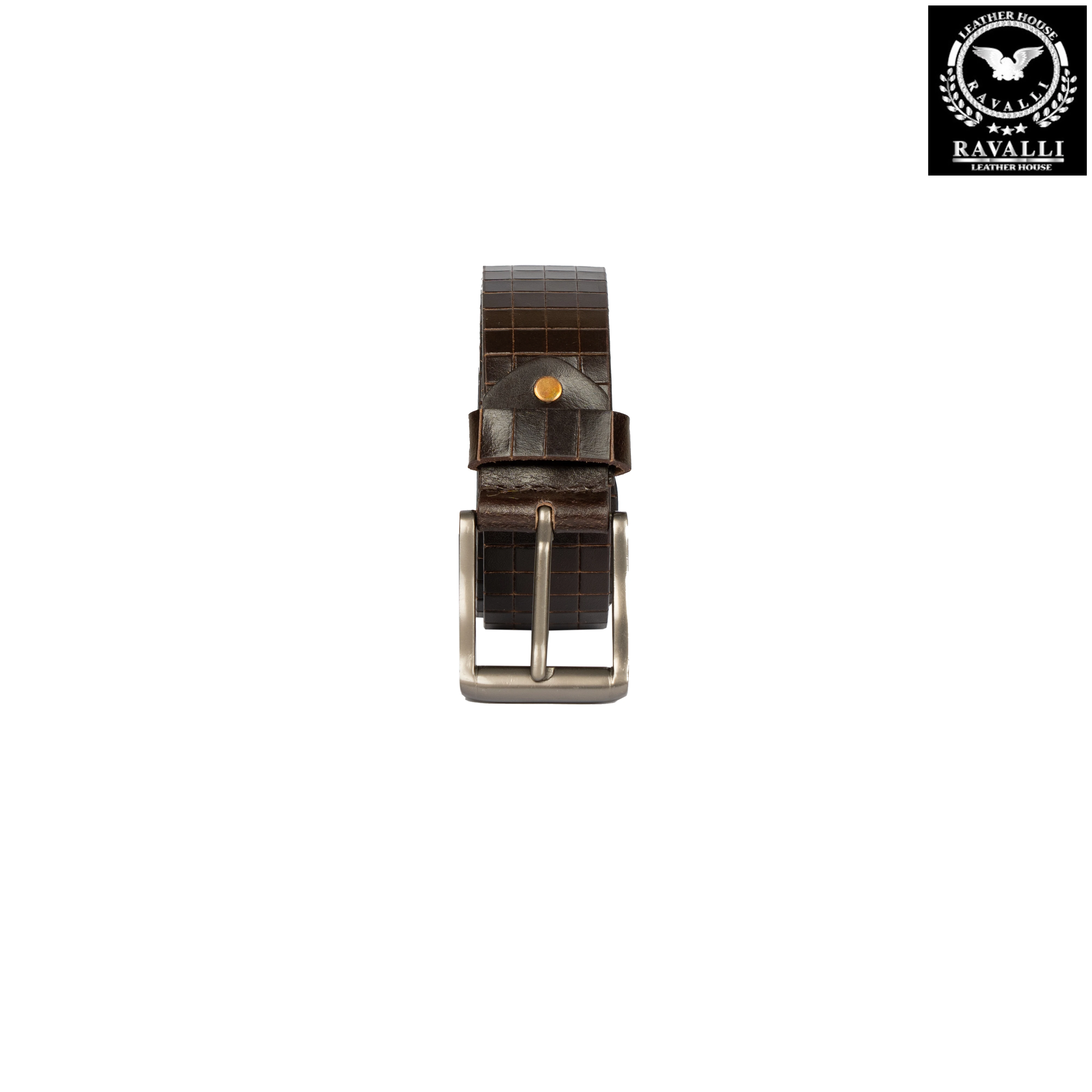 Men’s Leather Belt – Classic Checkered Pattern – 100% Genuine