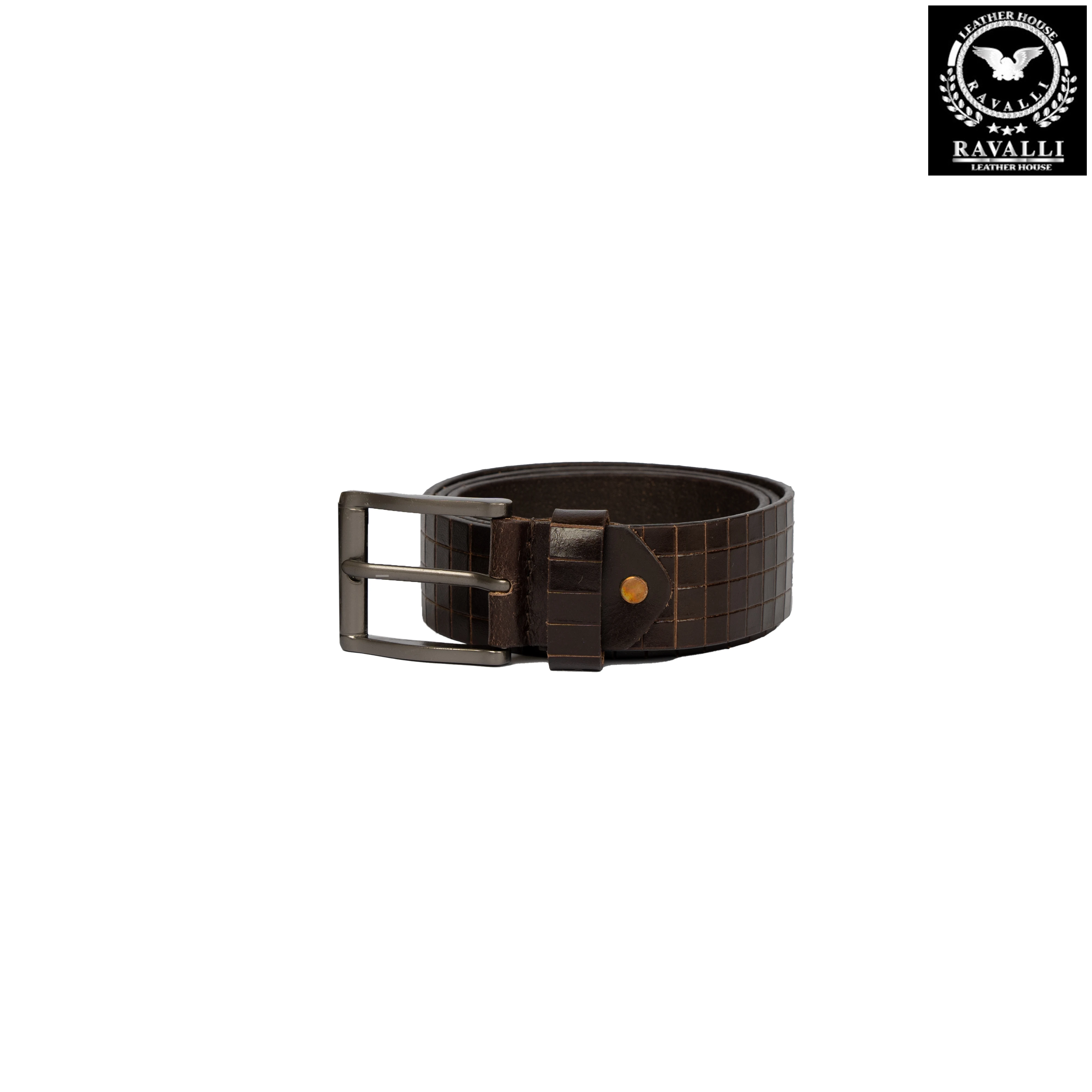 Men’s Leather Belt – Classic Checkered Pattern – 100% Genuine