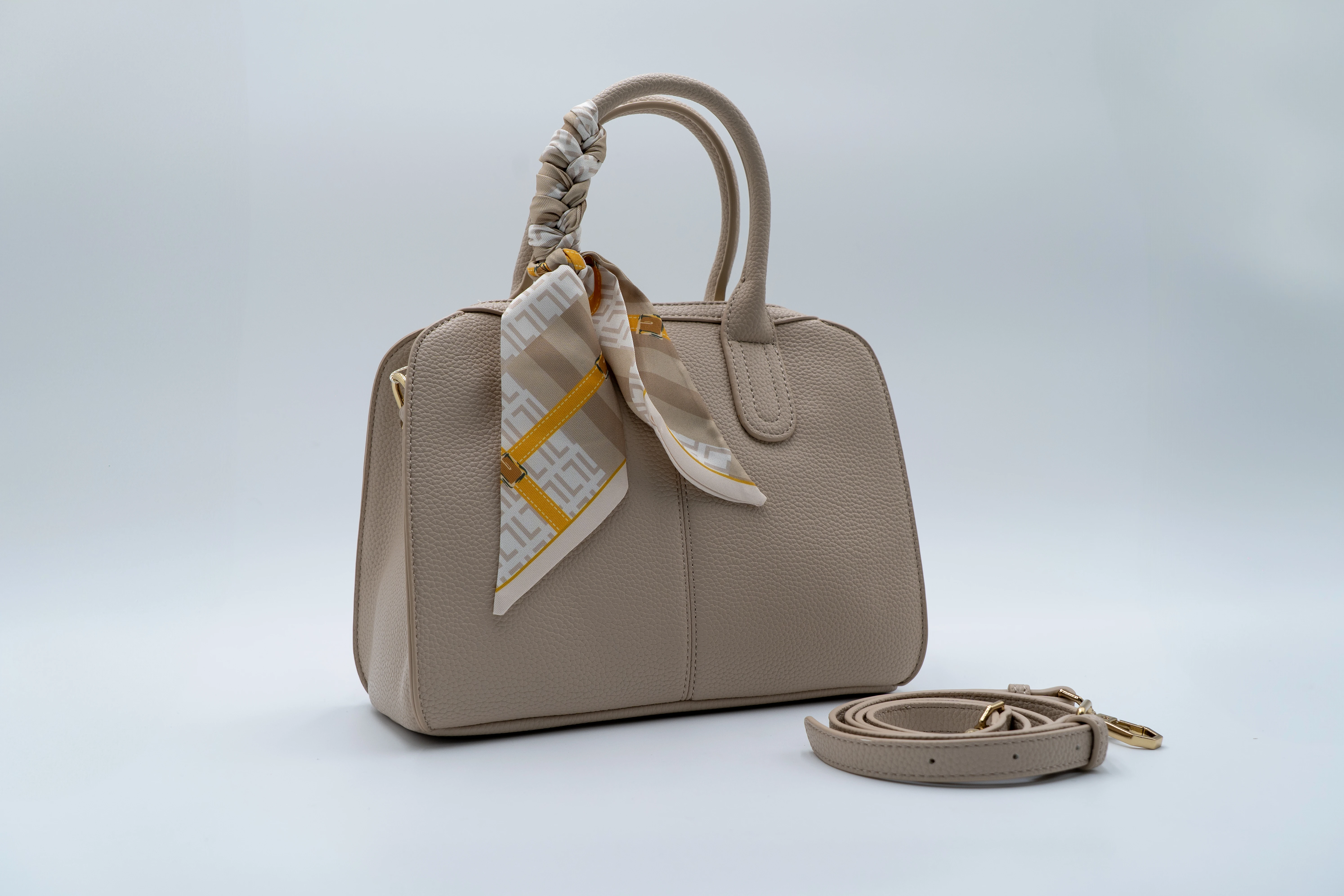 Top Handle Bag with Printed Scarf