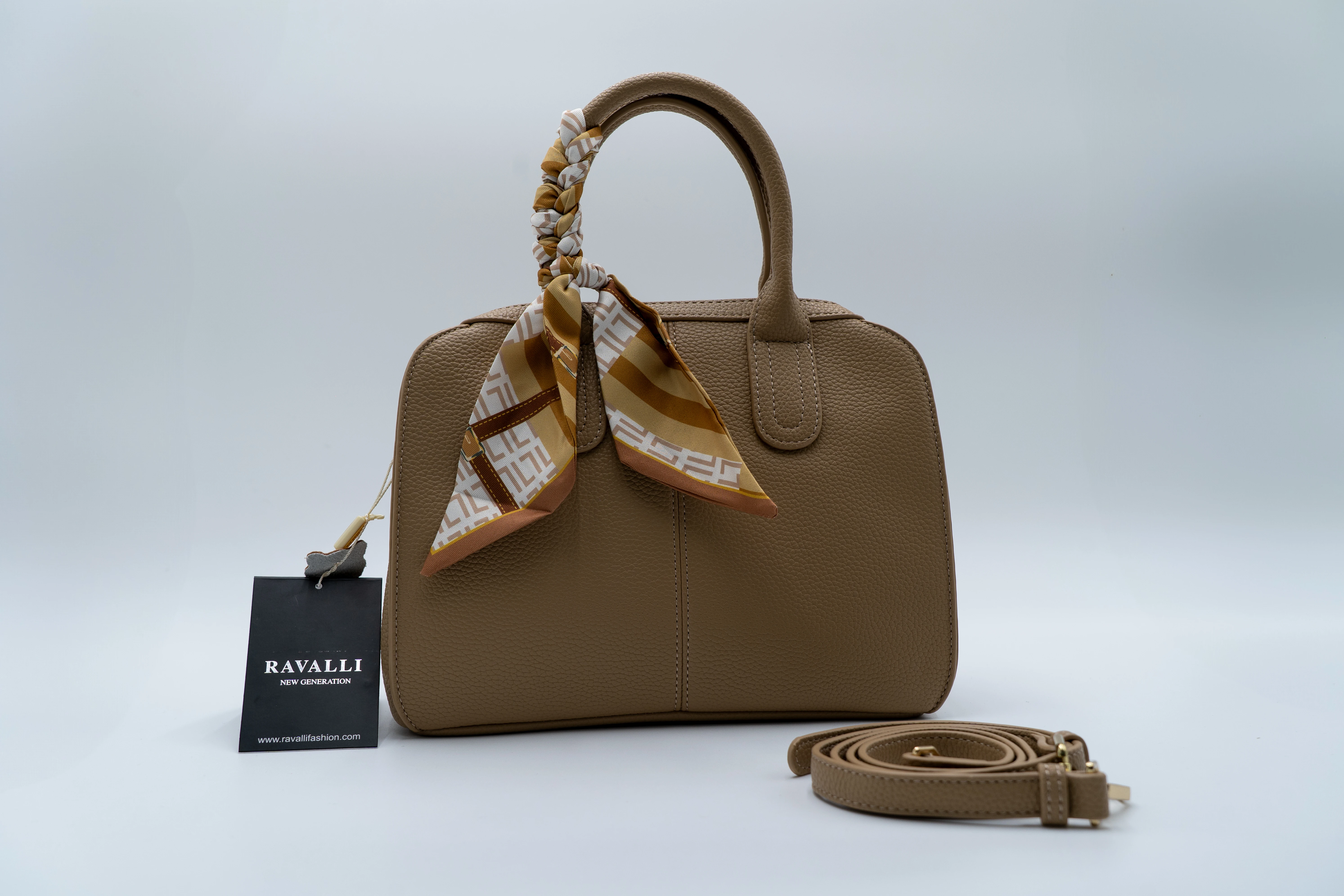 Top Handle Bag with Printed Scarf